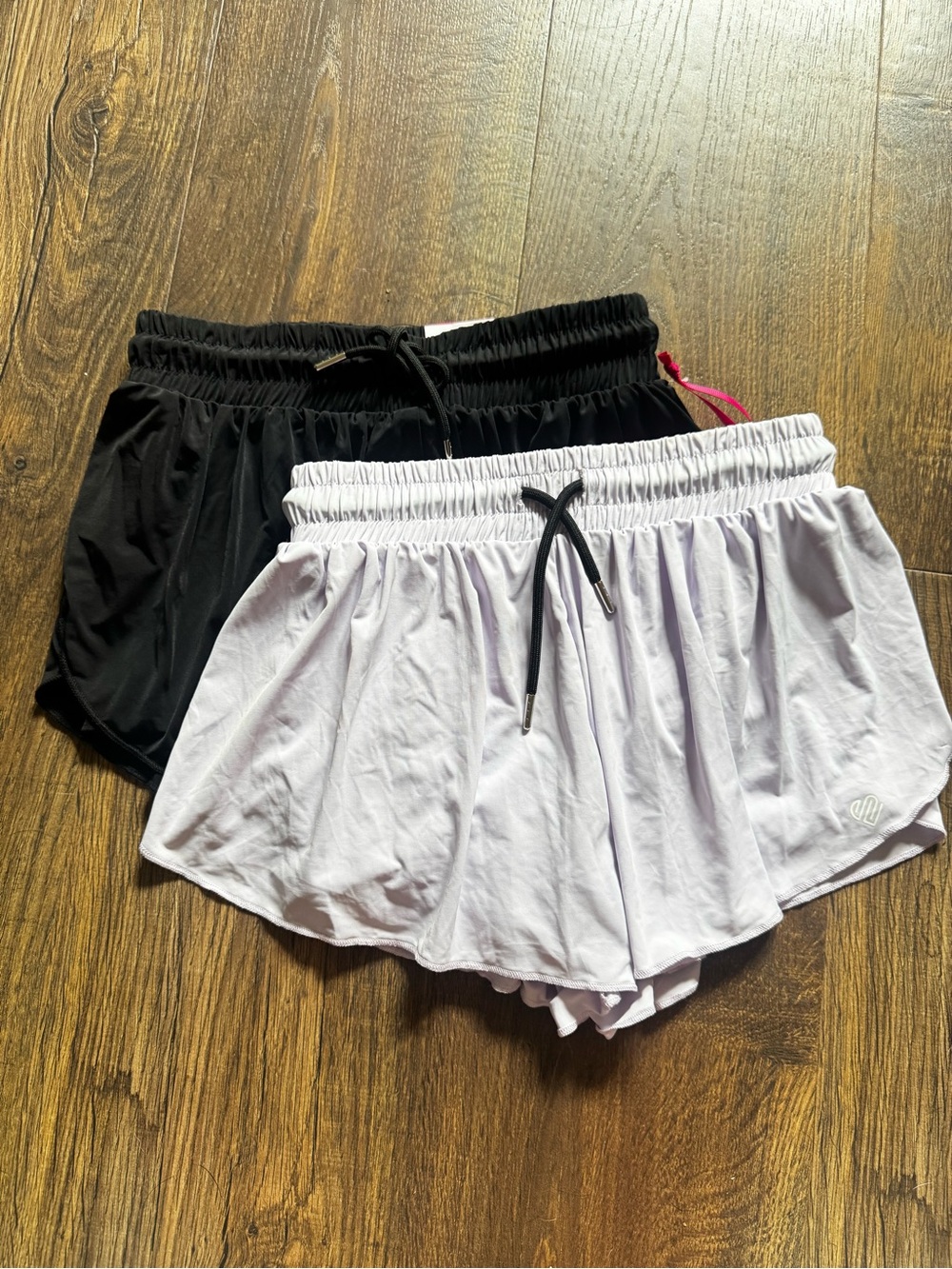 Two-Pack Justice Athletic Shorts — Black & Light Lavender